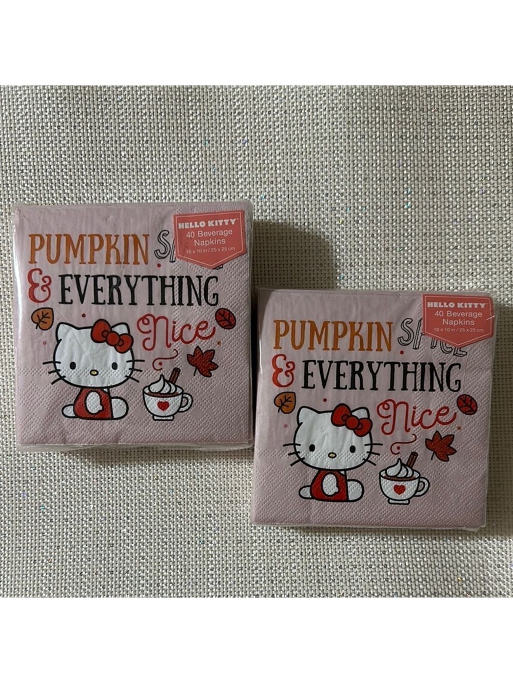 HELLO KITTY Pink White Orange Black Pumpkin Spice Fall Square Beverage Napkins